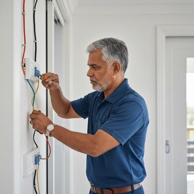Electrician performing an electrical safety inspection in a modern Sydney home