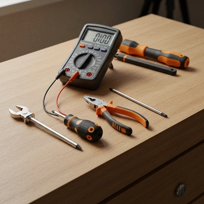 Professional electrician tools on a clean workspace