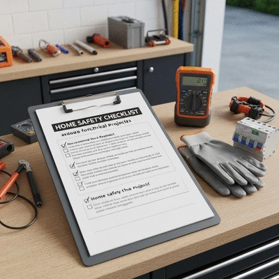 Home safety checklist with various electrical safety items checked off